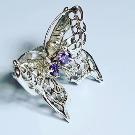 Handmade ring in solid Ag925 silver and amethyst Flowers & Buggies, Bijuterii de argint lucrate manual, handmade