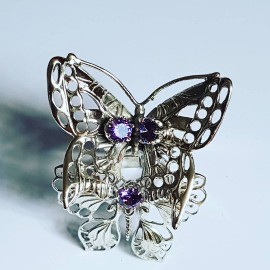 Handmade ring in solid Ag925 silver and amethyst Flowers & Buggies