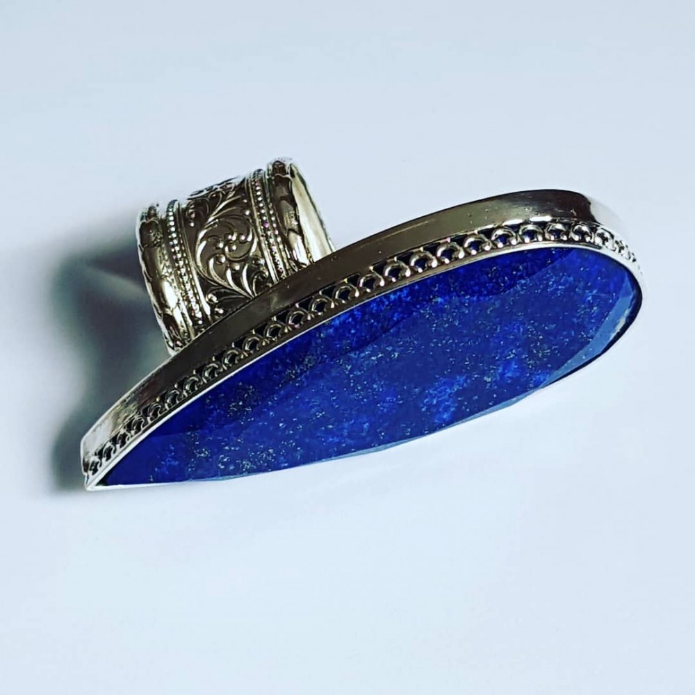 LARGE ring made entirely by hand in solid Ag925 silver and natural lapis lazuli BluestLaguna