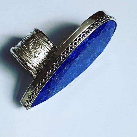 LARGE ring made entirely by hand in solid Ag925 silver and natural lapis lazuli BluestLaguna, Bijuterii de argint lucrate manual, handmade