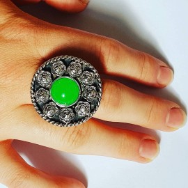 Ring made entirely by hand in solid Ag925 silver and green hanger