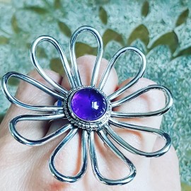 Sterling silver ring with natural amethyst FlowerRight