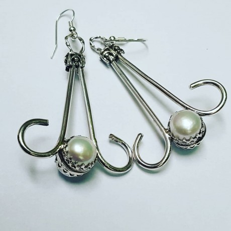 Sterling silver earrings and pearls Double Serving of Pearls, Bijuterii de argint lucrate manual, handmade