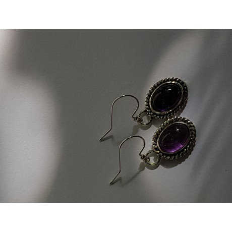 Sterling silver earrings & amethyst OvalMe, Bijuterii de argint lucrate manual, handmade