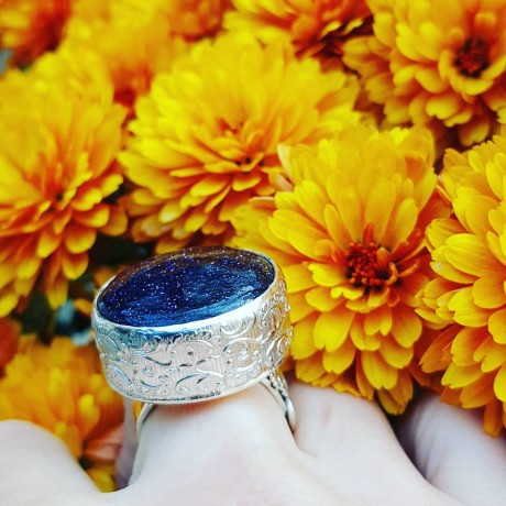 Sterling silver ring with blue goldstone BlueySmoky, Bijuterii de argint lucrate manual, handmade
