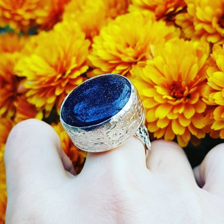 Sterling silver ring with blue goldstone BlueySmoky, Bijuterii de argint lucrate manual, handmade
