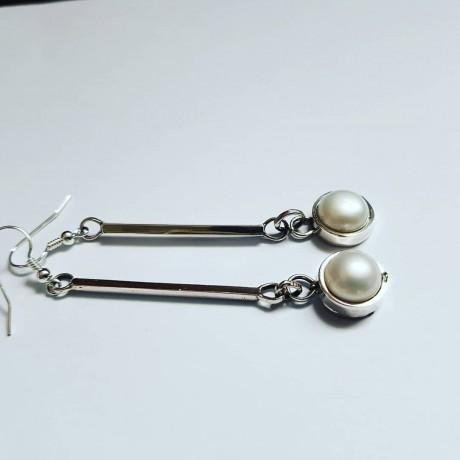 Sterling silver earrings and pearls White Trims, Bijuterii de argint lucrate manual, handmade