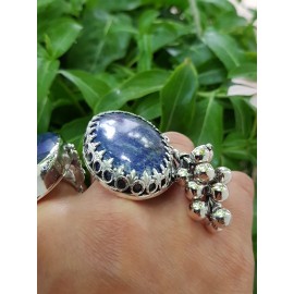 Sterling silver ring with natural lapislazuli Blue and Vines