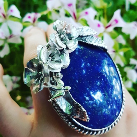 Sterling silver ring with natural lapislazuli Blue Anxiety, Bijuterii de argint lucrate manual, handmade