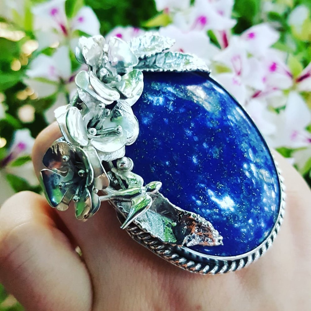 Sterling silver ring with natural lapislazuli Blue Anxiety