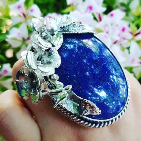 Sterling silver ring with natural lapislazuli Blue Anxiety, Bijuterii de argint lucrate manual, handmade