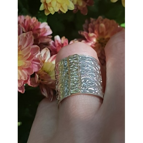 Sterling silver ring and 14kgold SunSpin, Bijuterii de argint lucrate manual, handmade