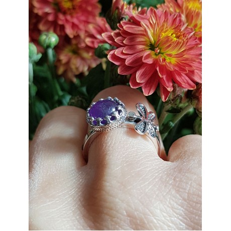 Sterling silver ring with natural amethyst Butterfly gone mad, Bijuterii de argint lucrate manual, handmade