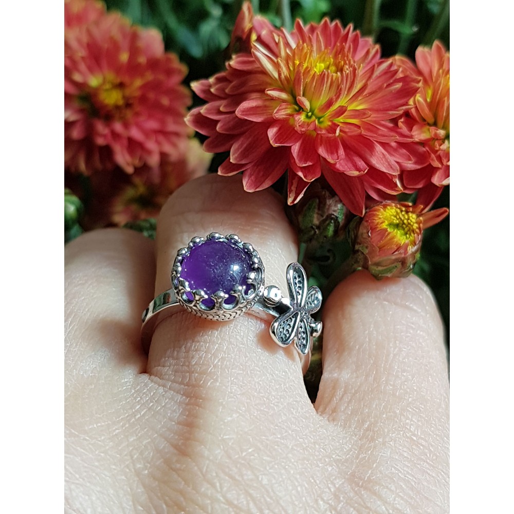 Sterling silver ring with natural amethyst Butterfly gone mad