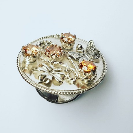 Sterling silver ring and citrines HighNotch Mandala, Bijuterii de argint lucrate manual, handmade