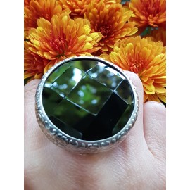 Sterling silver ring with natural onyx stone Black stands for Blossom