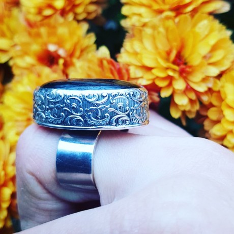 Sterling silver ring with natural silversheen Obsidian, Bijuterii de argint lucrate manual, handmade