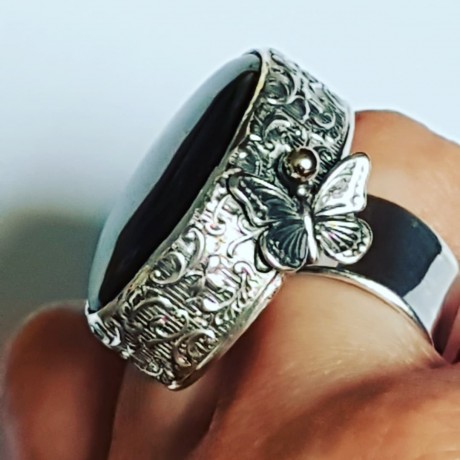 Sterling silver ring with natural silversheen Obsidian, Bijuterii de argint lucrate manual, handmade