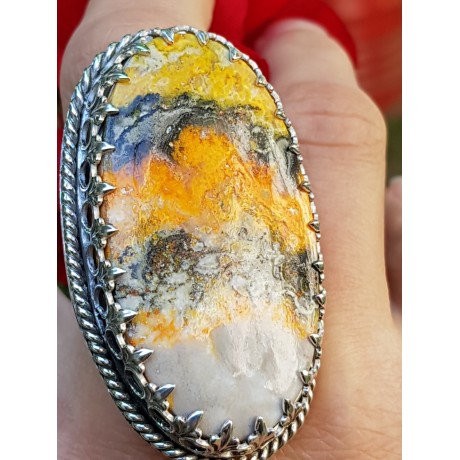 Large Sterling silver ring with natural bumblebee jasper Love of Mine, Bijuterii de argint lucrate manual, handmade