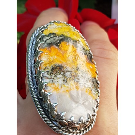 Large Sterling silver ring with natural bumblebee jasper Love of Mine, Bijuterii de argint lucrate manual, handmade