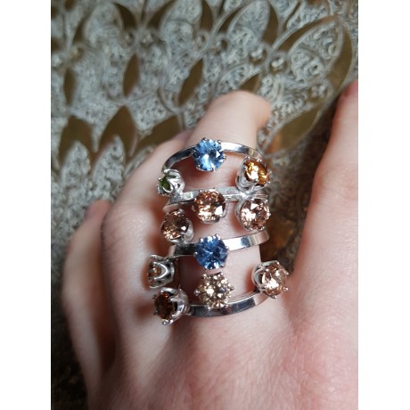 Sterling silver ring featuring aquamarine, citrine and peridote stones Light Tribulations, Bijuterii de argint lucrate manual, handmade