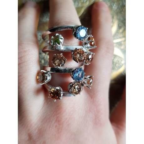 Sterling silver ring featuring aquamarine, citrine and peridote stones Light Tribulations, Bijuterii de argint lucrate manual, handmade