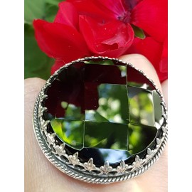 Large Sterling Silver ring and natural onyx stone BeautyAmbush