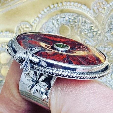 Sterling silver ring, jasper and natural peridote JewelEsperanto, Bijuterii de argint lucrate manual, handmade