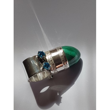 Sterling silver ring with natural malachite stone Time for Loving, Bijuterii de argint lucrate manual, handmade