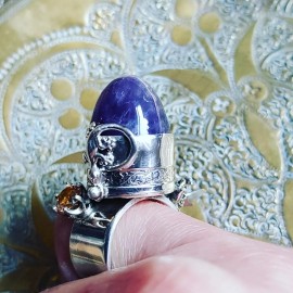 Sterling silver ring, citrine and natural amethyst Dragon 's Heart
