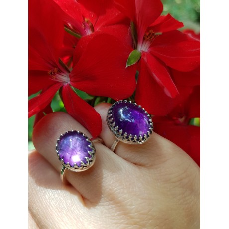 Sterling silver ring with natural amethyst Omphalos, Bijuterii de argint lucrate manual, handmade