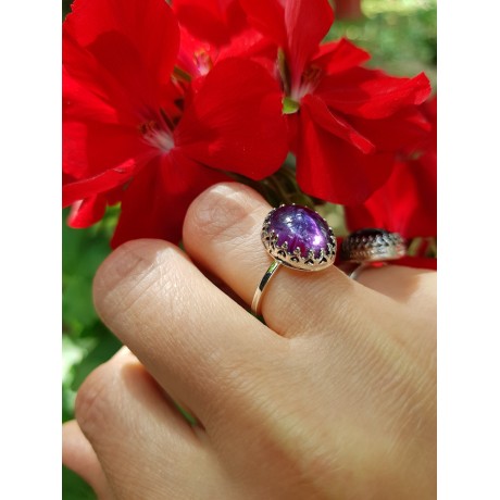 Sterling silver ring with natural amethyst Omphalos, Bijuterii de argint lucrate manual, handmade