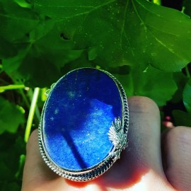 Large Sterling Silver ring with natural lapislazuli Excessive Azures