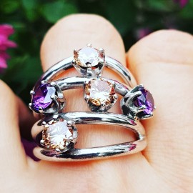 Sterling silver ring, amethysts and citrines