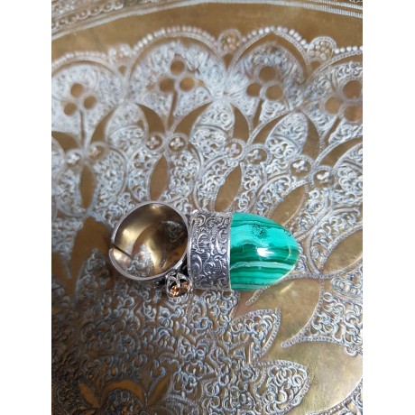 Sterling silver ring and malachite stone, Bijuterii de argint lucrate manual, handmade