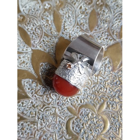 Sterling silver ring with natural carnelian GingerMood, Bijuterii de argint lucrate manual, handmade