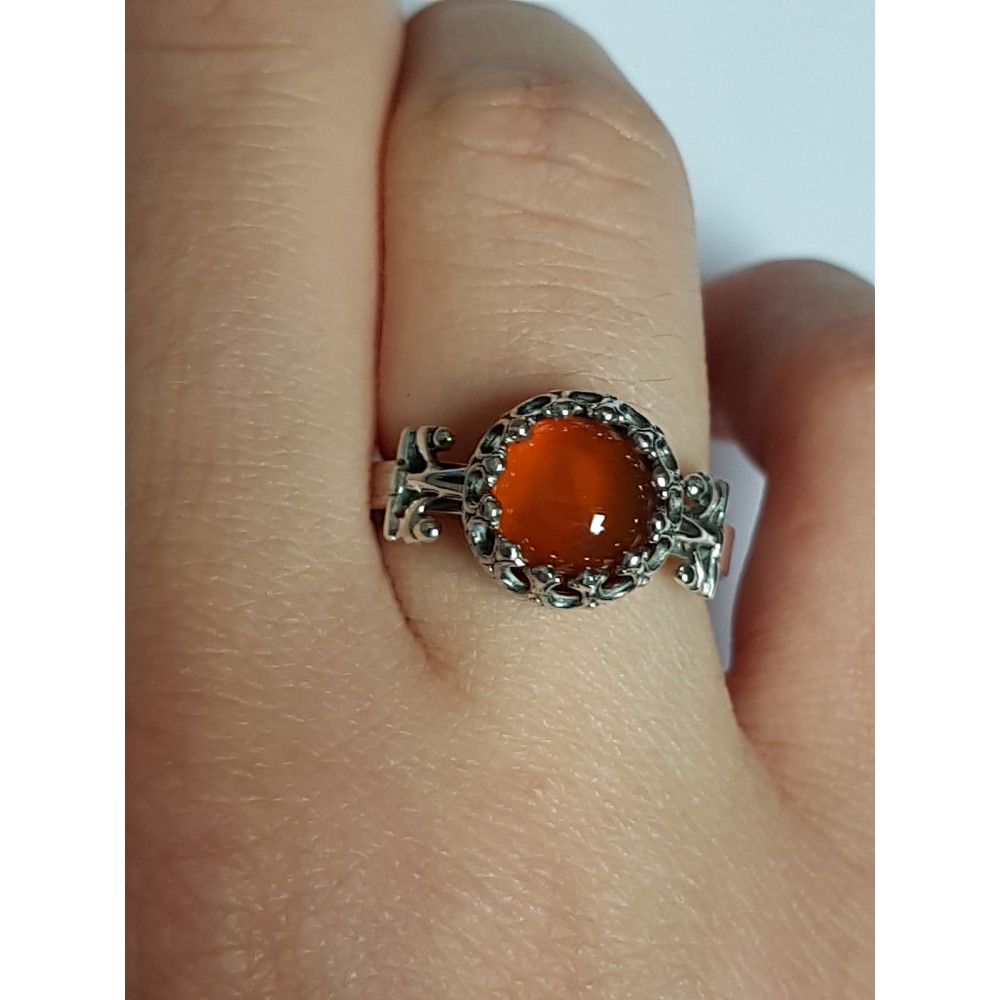Sterling silver ring with natural carnelian Red Eye