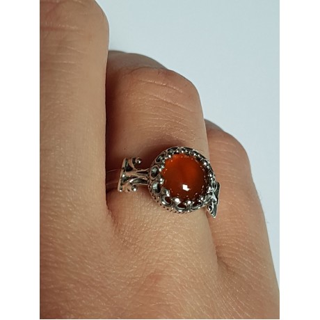 Sterling silver ring with natural carnelian Red Eye, Bijuterii de argint lucrate manual, handmade