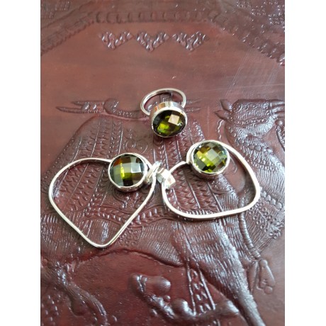 Sterling silver pendant and crystal Green Heart, Bijuterii de argint lucrate manual, handmade