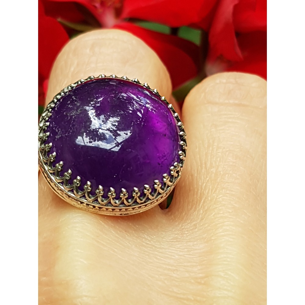 Sterling silver ring with natural amethyst PlentyofLove