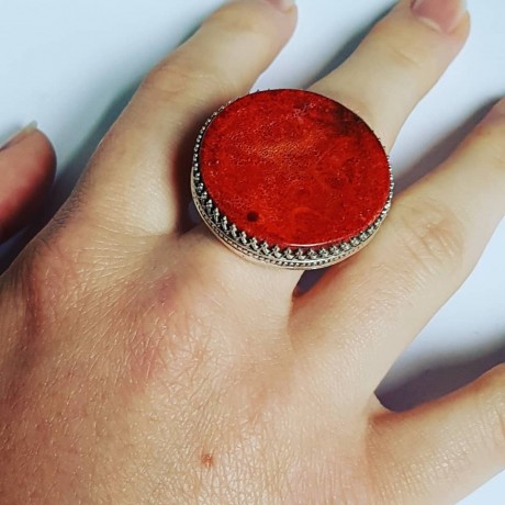 Sterling silver ring with natural coral and carnelian, Bijuterii de argint lucrate manual, handmade