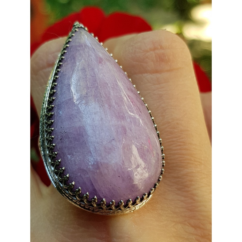 Sterling silver ring with natural kunzite stone Pink Cocktail