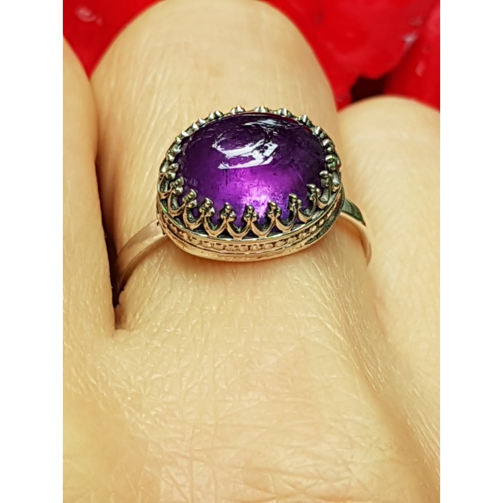Sterling silver ring with natural amethyst Ebb&Flow of Purple