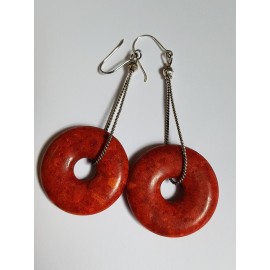 Sterling silver earrings with natural coral stone RedOmen