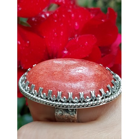 Sterling silver ring with natural coral stone RedCall, Bijuterii de argint lucrate manual, handmade