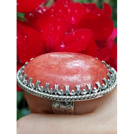 Sterling silver ring with natural coral stone RedCall, Bijuterii de argint lucrate manual, handmade