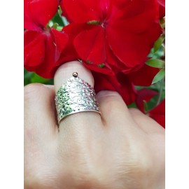 Sterling silver ring and gold Needlepoint