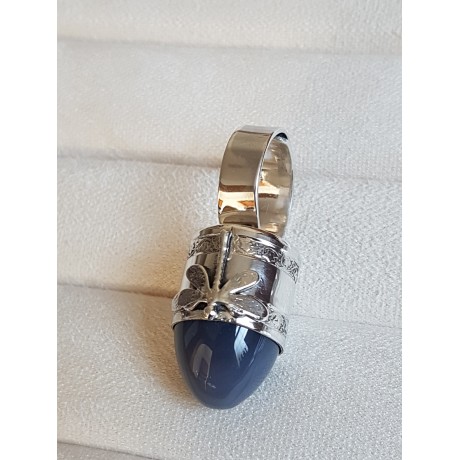 Sterling silver ring with natural agate stone GrayStay, Bijuterii de argint lucrate manual, handmade
