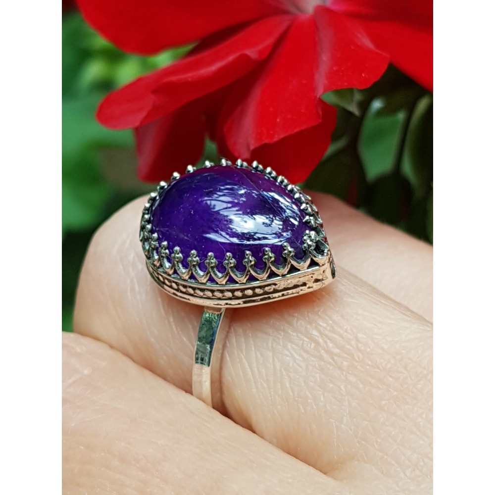 Sterling silver ring with natural amethyst Classy Hearty