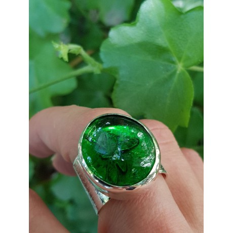 Sterling silver ring and green glass, Bijuterii de argint lucrate manual, handmade